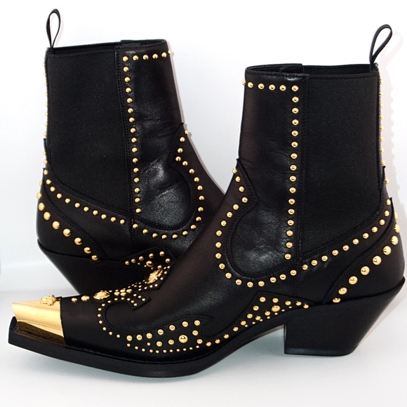 Versace Women’s Studded Leather Cowboy Ankle Boots - Picture 12 of 13